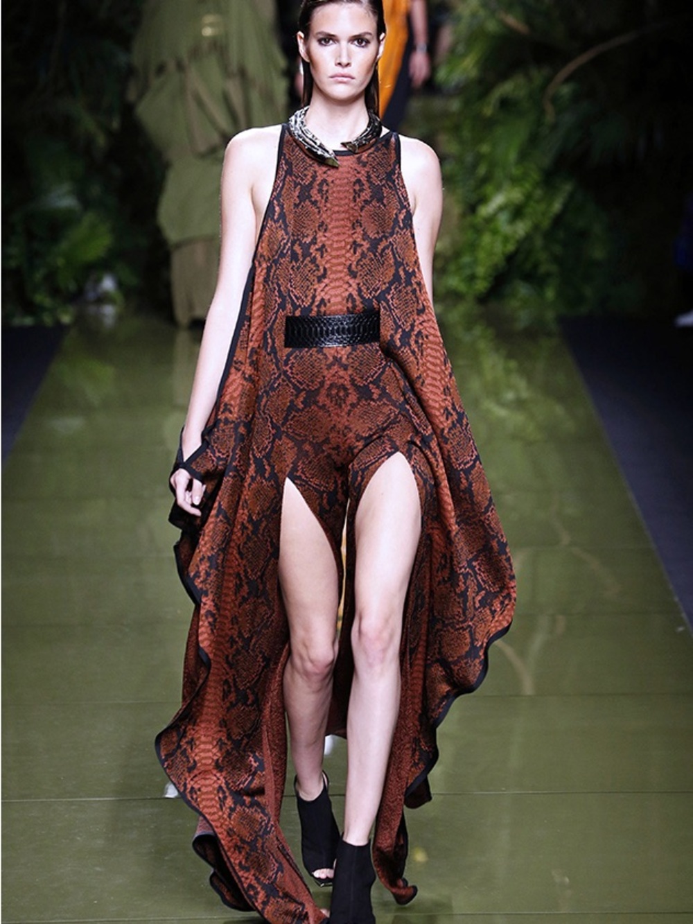 Balmain Rust Snake-Print Draped Halter Romper